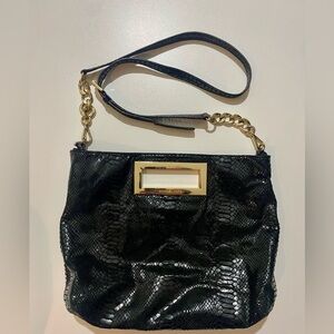 Michael Kors Black Snake-Embossed Leather Shoulder Bag Gold Evening Crossbody